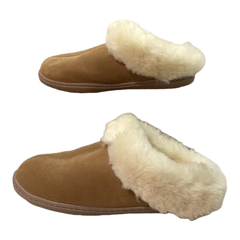 Minnetonka Sheepskin Mule Slippers - Tan suede leather - Women's Size 5‎